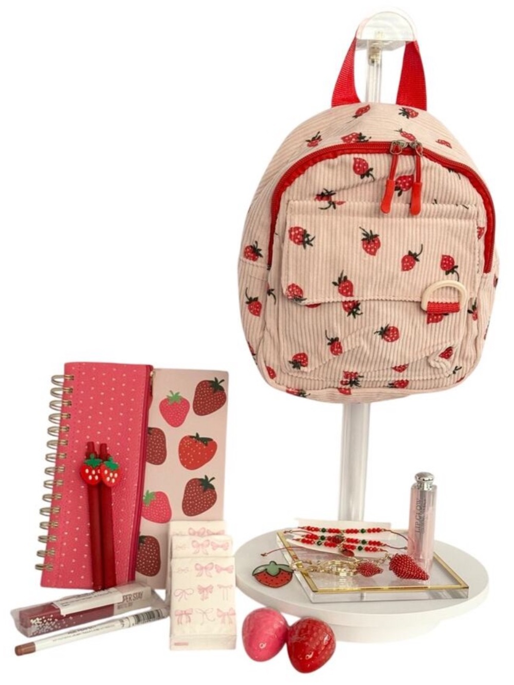 Strawberry Dior Aesthetic Gift Bundle Backpack Makeup Stationery Y2K